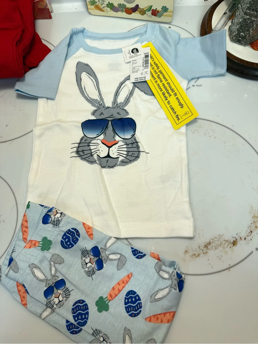 The Children's Place Light Blue and White Bunny Sunglasses Pajama Set